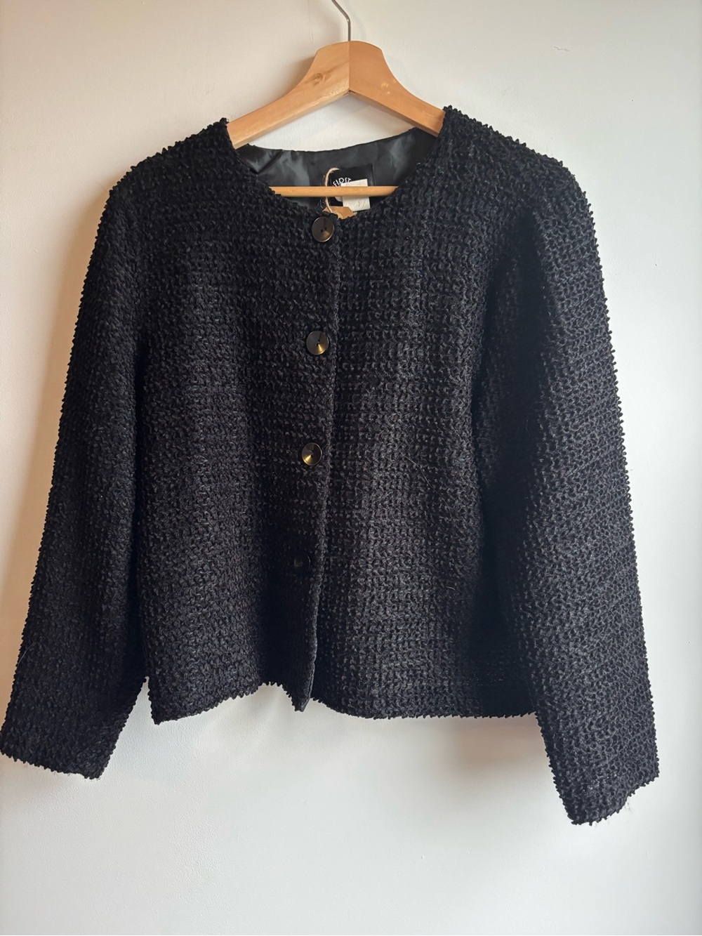Black Bouclé Button Jacket